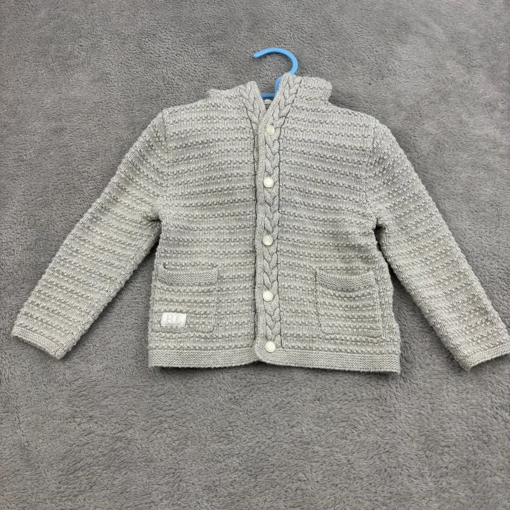Ralph Lauren Bear Ear Hooded Cardigan Sweater Unisex 18M Baby‎ Gray Cotton Logo